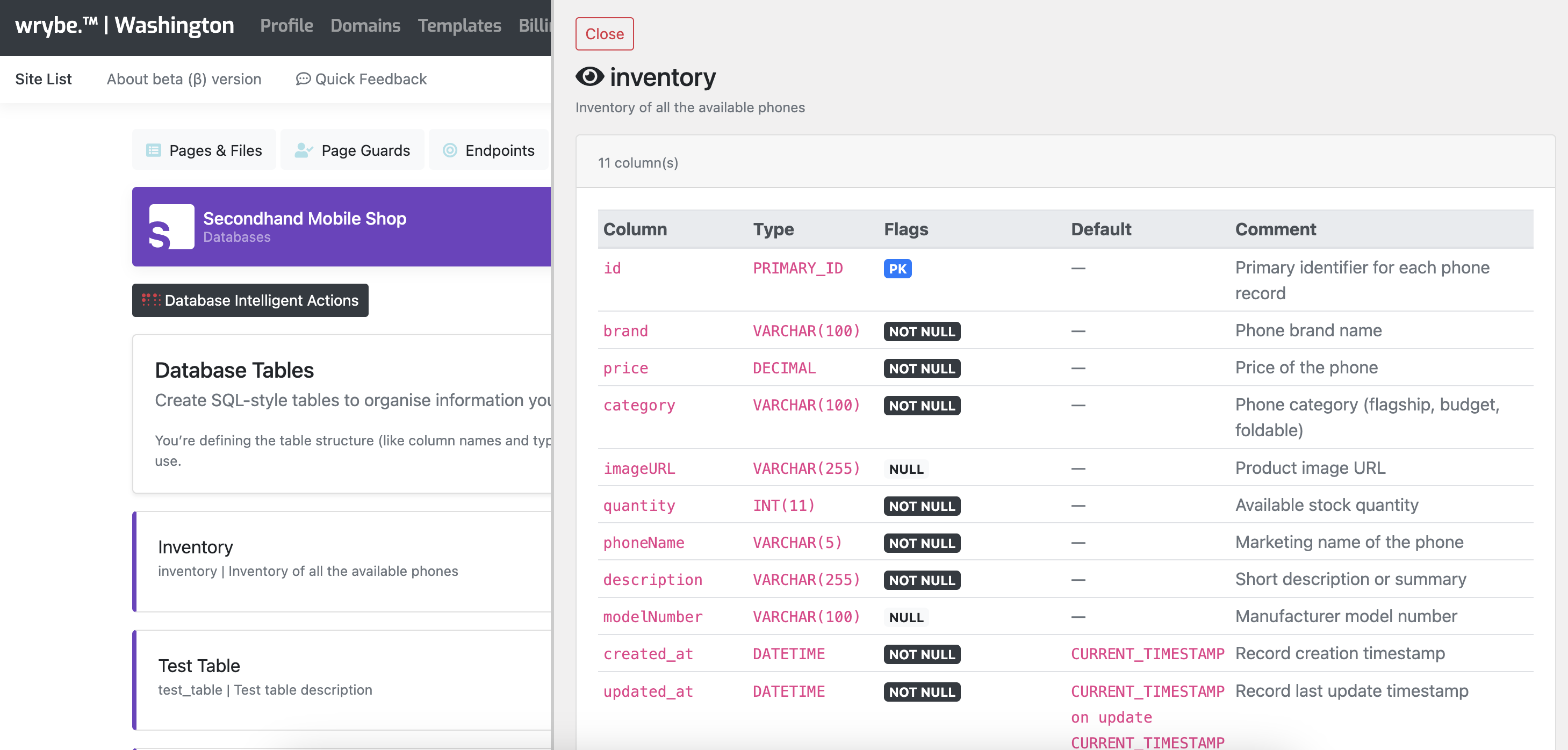 Database table schema management